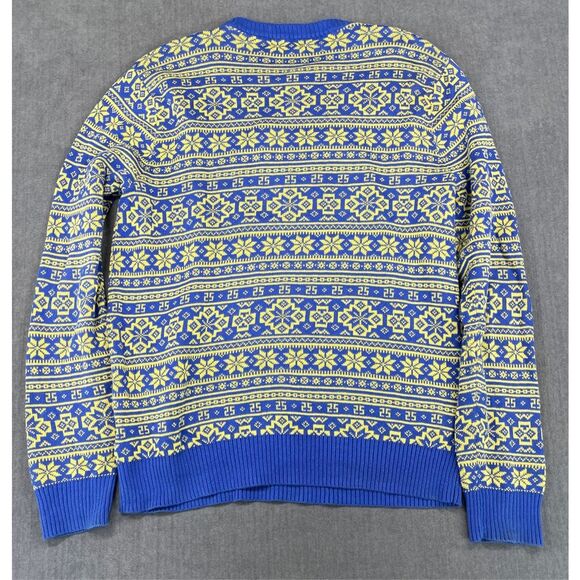 Mens Ugly Christmas Sweater L Blue Yellow Santa Dinosaur Knit Funny Holiday - Picture 8 of 9